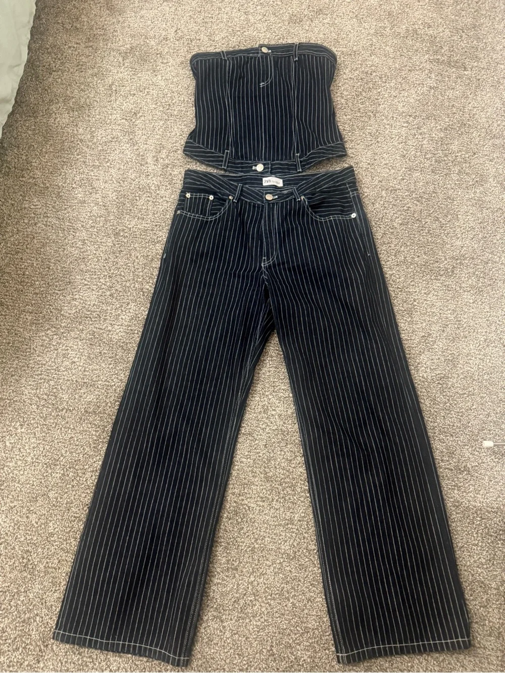 Zara Dark Denim Striped Set
